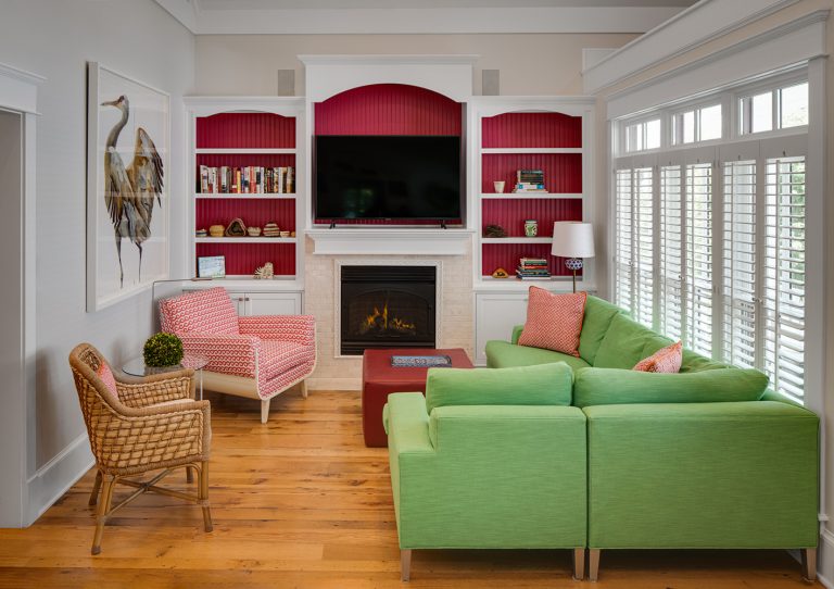 Living Room with Fireplace Flames